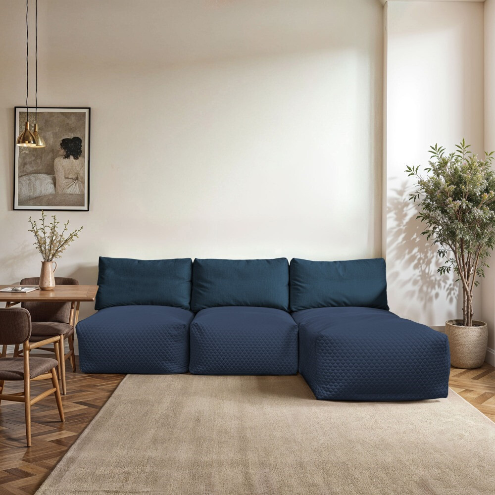Divano modulare Chaise Longue 3 posti Morgan Blu Intenso (1)
