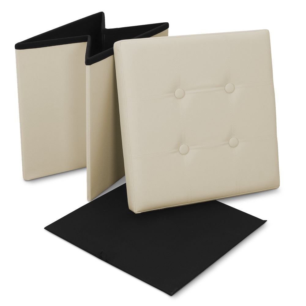 Poggiapiedi contenitore 38x38x38. Contenitore imbottito e pieghevole in colore Beige (2)