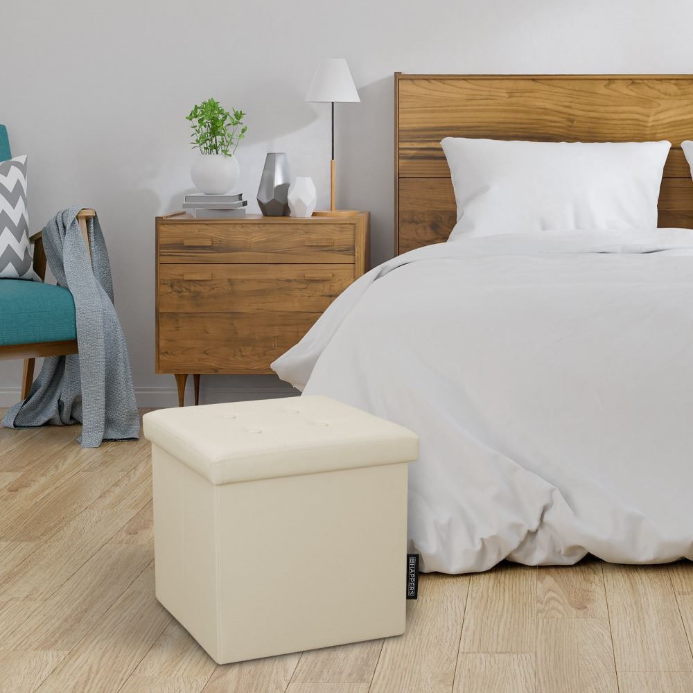 Poggiapiedi contenitore 38x38x38. Contenitore imbottito e pieghevole in colore Beige (3)