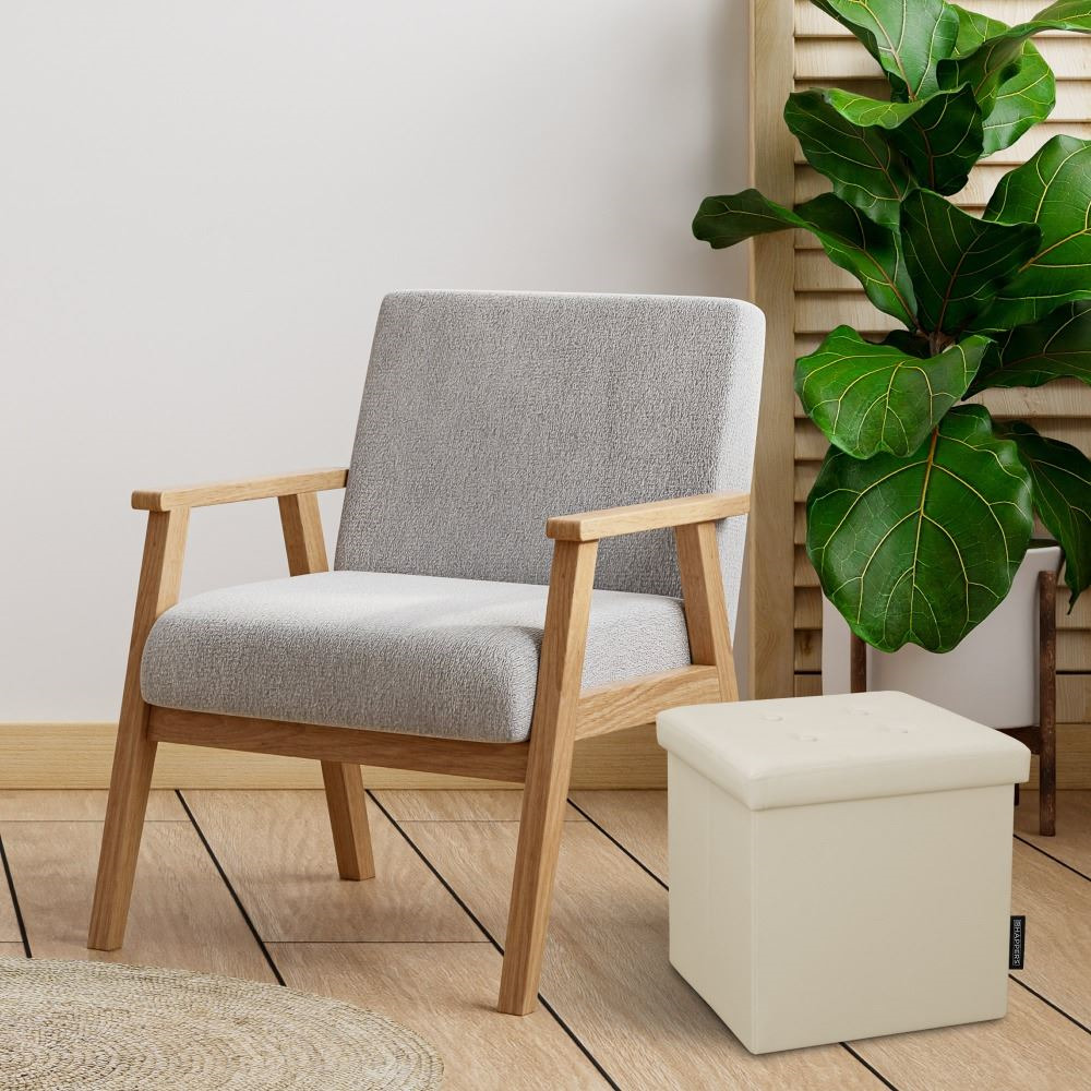Poggiapiedi contenitore 38x38x38. Contenitore imbottito e pieghevole in colore Beige (4)