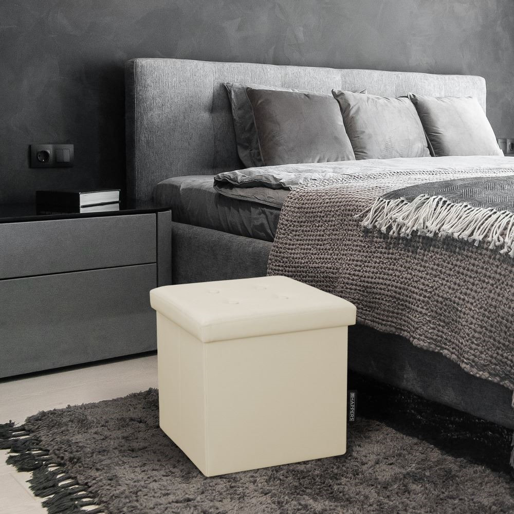 Poggiapiedi contenitore 38x38x38. Contenitore imbottito e pieghevole in colore Beige (5)