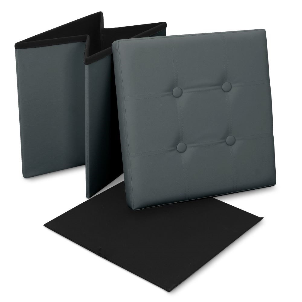 Poggiapiedi contenitore 38x38x38. Contenitore imbottito e pieghevole in colore Grigio (2)