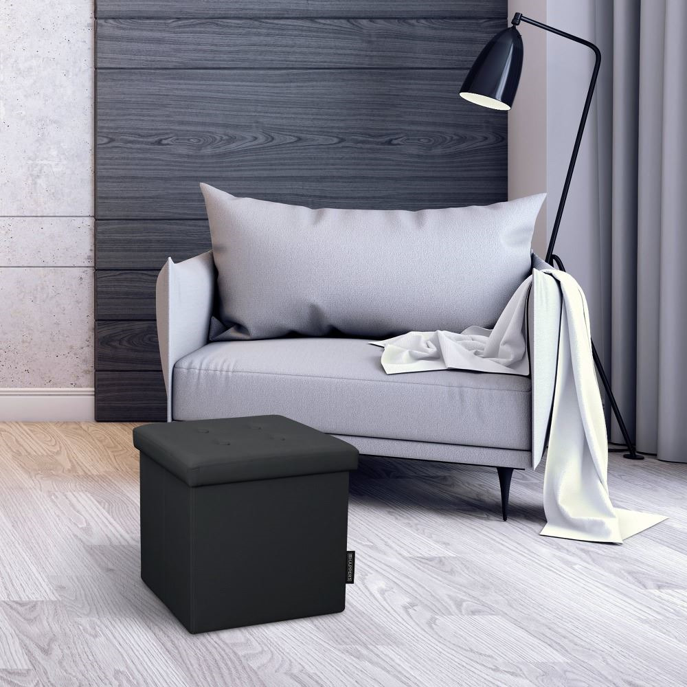 Poggiapiedi contenitore 38x38x38. Contenitore imbottito e pieghevole in colore Grigio (4)