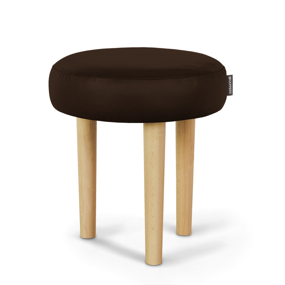 Taburete Bajo de Madera de Pino Cuero ()