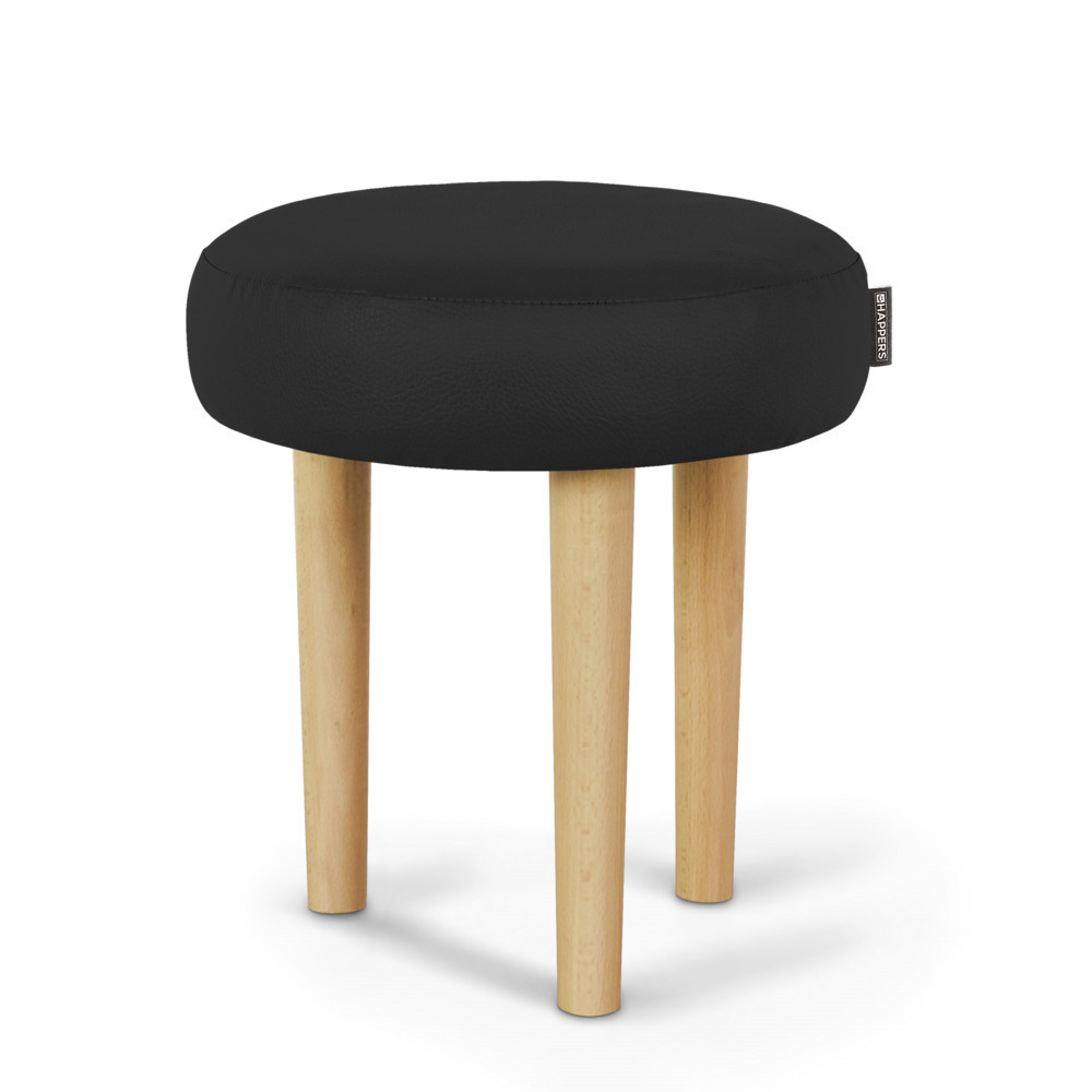 Taburete Bajo de Madera de Pino Negro ()